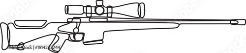 Continuous one line drawing of sniper rifle. One line drawing illustration of army weapon sniper. one line Art icon drawing vector