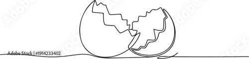 Continuous one line drawing of cracked eggshell. One line drawing illustration of broken empty egg. one line Art icon drawing vector