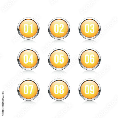 Set of 0-9 number button icons. Vector illustration	