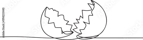 Continuous one line drawing of cracked eggshell. One line drawing illustration of broken empty egg. one line Art icon drawing vector