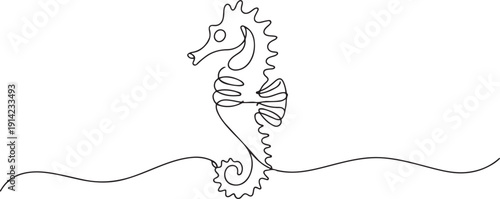 Foto Continuous line drawing of seahorse