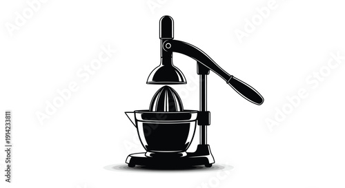 Black silhouette of manual juicer with handle on white background