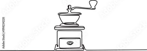 Continuous Line Drawing Of Manual Coffee Grinder. One Line Of Coffee Grinder. one line Art icon drawing vector