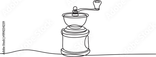 Continuous Line Drawing Of Manual Coffee Grinder. One Line Of Coffee Grinder. one line Art icon drawing vector