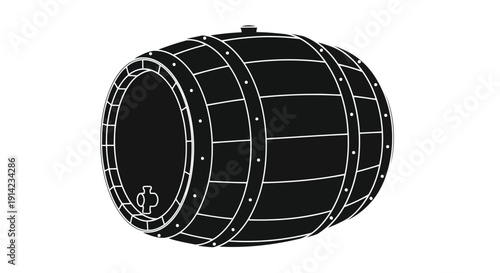 Black wooden barrel silhouette with white outline on plain background