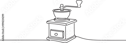 Continuous Line Drawing Of Manual Coffee Grinder. One Line Of Coffee Grinder. one line Art icon drawing vector
