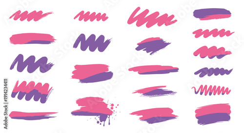 Vibrant brush strokes and patterns in various colors and styles, creating a dynamic digital artwork with abstract shapes and designs.