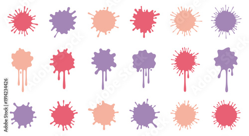 A collection of colorful paint splatter shapes viewed from directly above in a graphic design context
