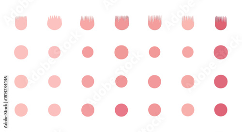 Vibrant pink and red dots arranged in a grid pattern, creating a colorful illustration with varied dot sizes and shades.