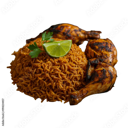 A close-up view of a pile of ground beef with a green leaf on top isolated on transparent background