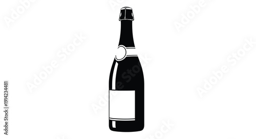 Silhouette of a champagne bottle with a blank label against a white background