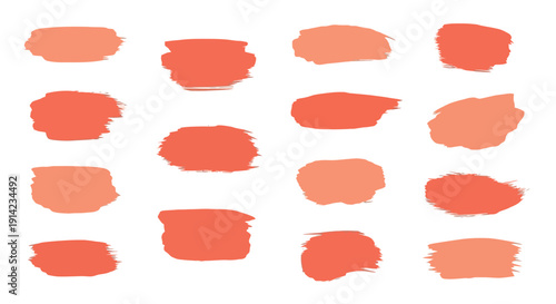 Collection of various lipstick swatches arranged in a grid pattern on a plain surface, viewed from directly above, showcasing different shades and textures
