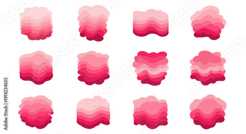 A 4x4 grid of pink swirly letter shapes, viewed from directly above, showcasing various typographic elements in a digital environment.