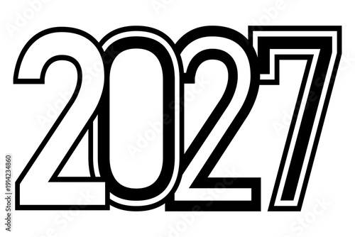 2027 number design template. 2027 New Year logo design. Vector illustration isolated on white background.