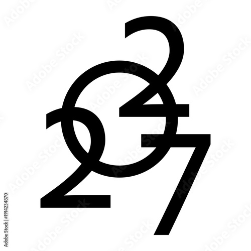 2027 number design template. 2027 New Year logo design. Vector illustration isolated on white background.