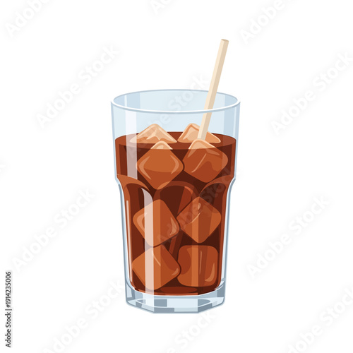 Refreshing Iced Coffee with Ice Cubes and Straw in Tall Glass