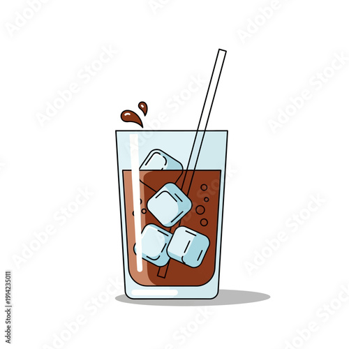 Refreshing Iced Coffee with Ice Cubes and Straw in a Tall Glass