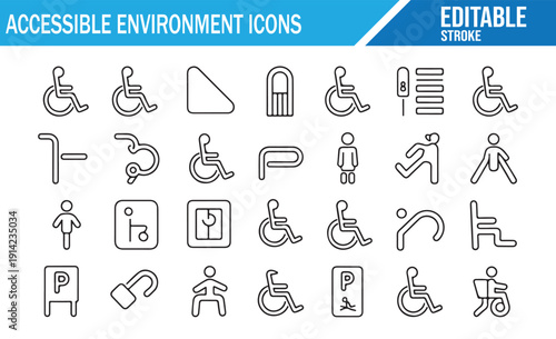Line Art Set of Disability Access and Mobility Icons