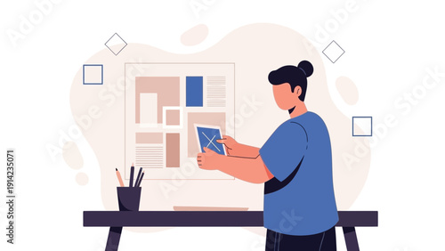 Designer Arranging Project Board, Planning Creative Layouts, Workflow Visualization