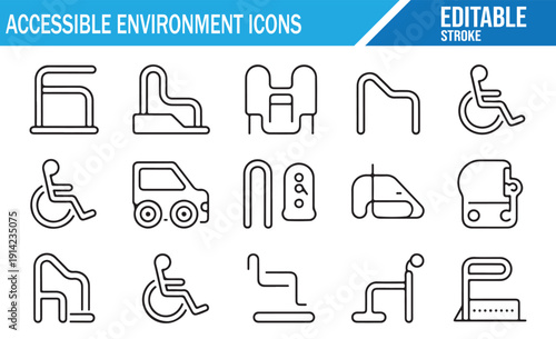 Editable Stroke Accessible Environment Icon Collection Vector
