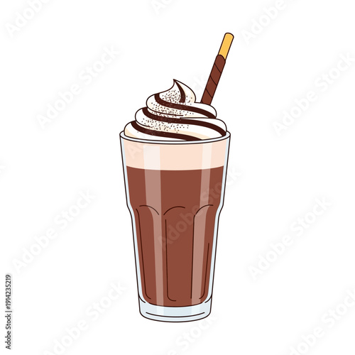 Delicious Chocolate Frappe with Whipped Cream and Chocolate Stick