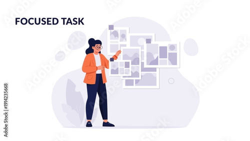 Woman Planning Focused Task with Mood Board and Images