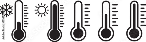 Temperature Range: A sequence of thermometers indicating varied temperature levels, offering a visual representation of the concept of hot and cold, and the spectrum in between. 