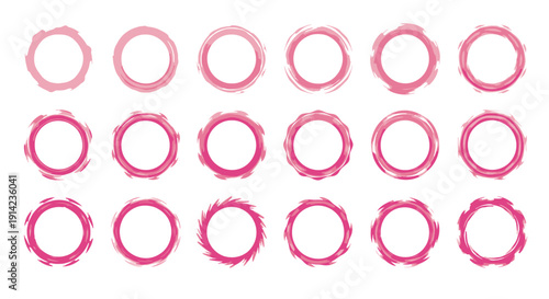 A grid of pink metal washers arranged in rows and columns, viewed from directly above, showcasing their texture and design, in a vector illustration.