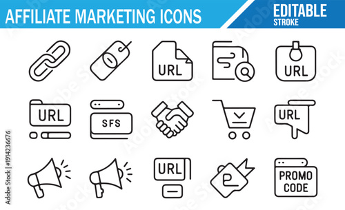 Minimalist Vector Icons for Affiliate Networks and Commission Strategies.