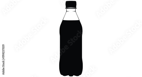 Black silhouette of a plastic soda bottle with cap on white background