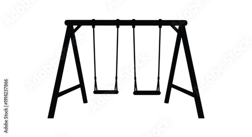 Black silhouette of a swing set with three swings against a white background