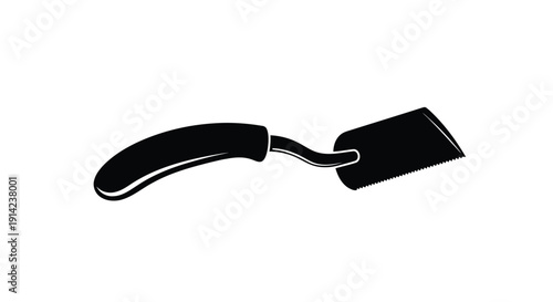 Black silhouette of a putty knife with handle and flat blade on white background