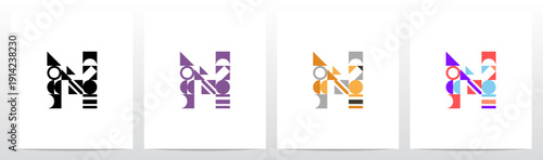 Geometric Shape Combination Mosaic Tiling Composition Letter Initial Logo Design N