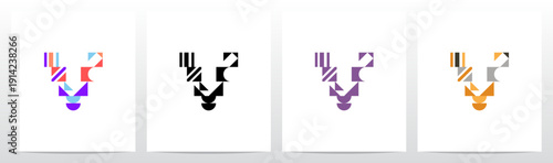 Geometric Shape Combination Mosaic Tiling Composition Letter Initial Logo Design V