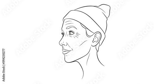 Simple line drawing of a woman's face with a headband.