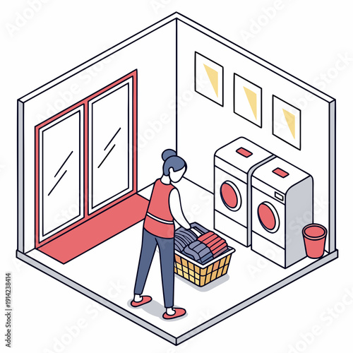 Organized Woman Efficiently Folding Clean Laundry in a Bright and Modern Laundry Room, Depicting Domestic Chores and Household Routine.