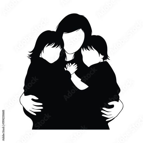 Loving mother embracing her two children in a warm family hug
