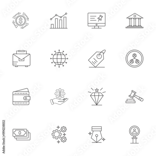 Finance line icons set. Money payments elements outline icons collection. Payments elements symbols. Currency, money, bank, cryptocurrency, check, wallet, piggy, balance, safe - stock vector.