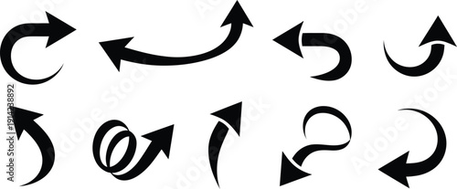 hand drawn black curved arrows vector set isolated on white