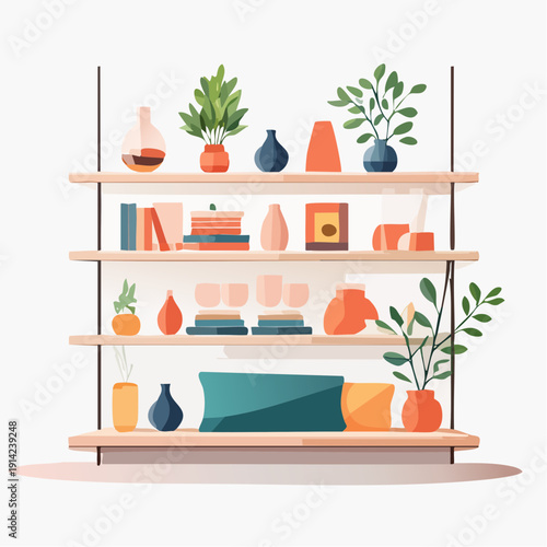 Beautifully Decorated Shelves Filled with Home Decor and Plants