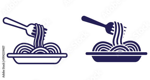 Vector illustration of noodle dish on plate with a fork twirling pasta strands