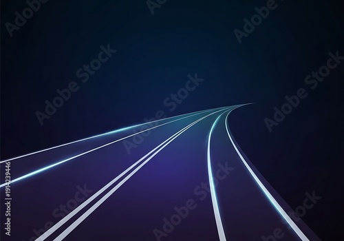Futuristic road illustration with neon light in dark colors background