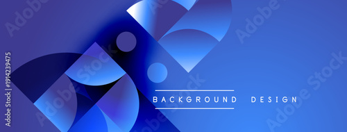 Abstract blue shapes overlap, creating dynamic composition. Gradient hues suggest depth, modern aesthetic. Text reads background design.