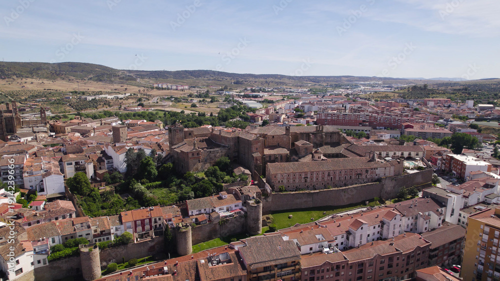 Fototapeta premium Aerial View of Maribel Palace in Historic Plasencia, Spain