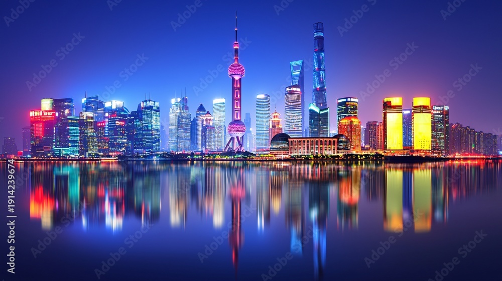 Obraz premium Night view of Lujiazui, Pudong, Shanghai