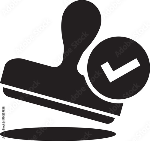 Approved Stamp Icon: A bold, minimalist icon of an approval stamp, signifying validation, authentication, and permission granted. The crisp design conveys trust, efficiency.