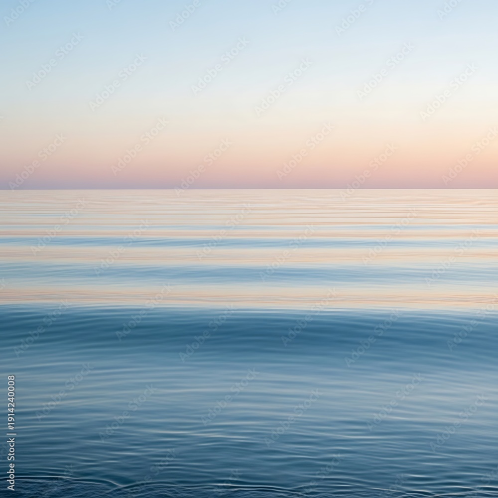 Obraz premium Harmonious blend of pastel sky and still ocean waters at twilight time