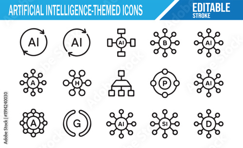 AI and Machine Learning Vector Line Icons Set