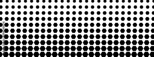 Black and gray hexagonal dots arranged in a fading halftone pattern from top to bottom