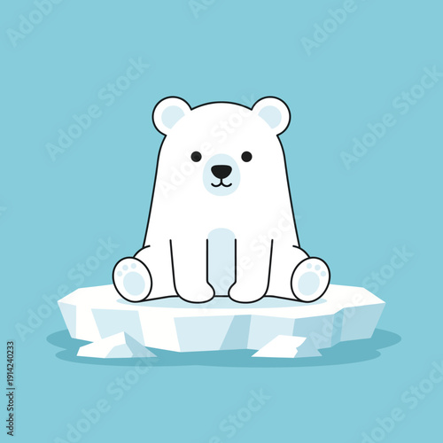 Cute cartoon polar bear sitting on an ice floe, arctic animal illustration